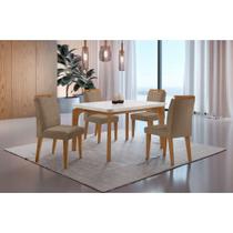 Conjunto Mesa Liz 120cm Em Mdf 4 Cadeiras Off White