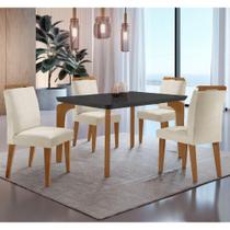 Conjunto Mesa Liz 120cm Mdf 4 Cadeiras Athenas Moderna Veludo Creme/grafite/imbuia