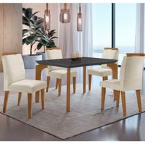 Conjunto Mesa Liz 120cm Mdf Com 4 Cadeiras Athenas Moderna Veludo Creme/grafite/imbuia Conjunto Mesa Liz 120cm Mdf Com 4 Cadeiras Athenas Moderna Veludo Creme/grafite/imbuia