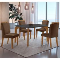 Conjunto Mesa Liz 120cm Mdf Com 4 Cadeiras Athenas Moderna Veludo Marrom/grafite/imbuia Conjunto Mesa Liz 120cm Mdf Com 4 Cadeiras Athenas Moderna Veludo Marrom/grafite/imbuia