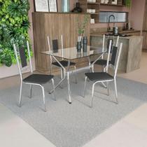 Conjunto Mesa Loire Tampo De Vidro Incolor Com 4 Cadeiras Cromada/Preto