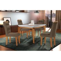 Conjunto Mesa Londrina c/ Tampo Madeirado c/ Vidro Canto Reto 120x80cm e 4 cadeiras Imperatriz Imbuia/Off White - Suede Capuccino-Rufato Conjunto Mesa Londrina c/ Tampo Madeirado c/ Vidro Canto Reto 120x80cm e 4 cadeiras Imperatriz Imbuia/Off White - Suede Capuccino-Rufato
