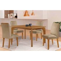 Conjunto Mesa Londrina c/ Tampo Madeirado Canto Curvo 120x90cm e 4 Cadeiras Dakota Madeira Maciça Naturale - Capuccino/Linho Bege-Rufato Conjunto Mesa Londrina c/ Tampo Madeirado Canto Curvo 120x90cm e 4 Cadeiras Dakota Madeira Maciça Naturale - Capuccino/Linho Bege-Rufato