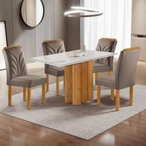 Conjunto Mesa Lorena 120cmx80cm com 4 Cadeiras Carolina Tampo Dakota Plus com Vidro