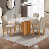 Conjunto Mesa Lorena 120cmx80cm com 4 Cadeiras Espanha Tampo Dakota Plus com Vidro