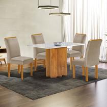 Conjunto Mesa Lorena 120cmx80cm com 4 Cadeiras Luisa Tampo Londres Cinamomo com Vidro Off White
