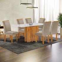 Conjunto Mesa Lorena 160cm X 80cm com 6 Cadeiras Luisa Tampo Londres com Vidro Conjunto Mesa Lorena 160cm X 80cm com 6 Cadeiras Luisa Tampo Londres com Vidro