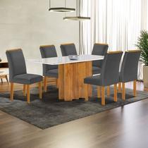Conjunto Mesa Lorena 160cm X 80cm com 6 Cadeiras Luisa Tampo Londres com Vidro Conjunto Mesa Lorena 160cm X 80cm com 6 Cadeiras Luisa Tampo Londres com Vidro