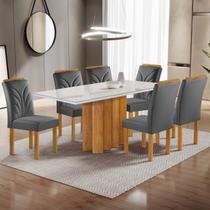 Conjunto Mesa Lorena 160cmx80cm com 6 Cadeiras Carolina Tampo Dakota Plus com Vidro Conjunto Mesa Lorena 160cmx80cm com 6 Cadeiras Carolina Tampo Dakota Plus com Vidro