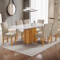 Conjunto Mesa Lorena 160cmx80cm com 6 Cadeiras Espanha Tampo Dakota Plus com Vidro