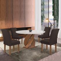 Conjunto Mesa Luna 100cm com 4 Cadeiras Canela Tampo Redondo Plus com Vidro Chocolate/Off White/Marrom