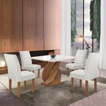 Conjunto Mesa Luna 100cm com 4 Cadeiras Canela Tampo Slim Plus com Vidro Chocolate/Off White/Gelo