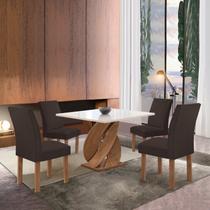 Conjunto Mesa Luna 100cm com 4 Cadeiras Canela Tampo Slim Plus com Vidro Chocolate/Off White/Marrom