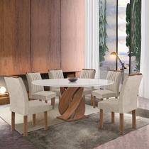 Conjunto Mesa Luna 120cm com 6 Cadeiras Arizona Tampo Redondo Plus com Vidro Chocolate/Off White/Bege