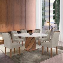 Conjunto Mesa Luna 120cm com 6 Cadeiras Arizona Tampo Redondo Plus com Vidro Chocolate/Off White/Claro