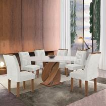 Conjunto Mesa Luna 120cm com 6 Cadeiras Arizona Tampo Redondo Plus com Vidro Chocolate/Off White/Gelo