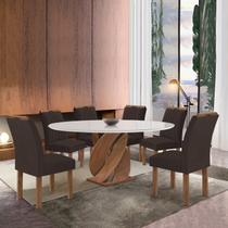 Conjunto Mesa Luna 120cm com 6 Cadeiras Arizona Tampo Redondo Plus com Vidro Chocolate/Off White/Marrom