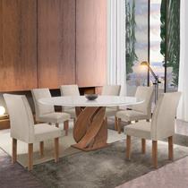 Conjunto Mesa Luna 120cm com 6 Cadeiras Canela Tampo Redondo Plus com Vidro Chocolate/Off White/Bege
