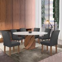 Conjunto Mesa Luna 120cm com 6 Cadeiras Canela Tampo Redondo Plus com Vidro Chocolate/Off White/Cinza