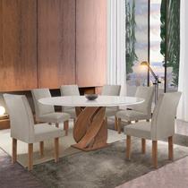 Conjunto Mesa Luna 120cm com 6 Cadeiras Canela Tampo Redondo Plus com Vidro Chocolate/Off White/Claro - Cel Móveis