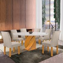 Conjunto Mesa Luna 120cm com 6 Cadeiras Canela Tampo Redondo Plus com Vidro Cinamomo /Off White/Bege - Cel Móveis