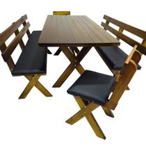 Conjunto Mesa Madeira Maciça Para Churrasco Mesa + 4 Bancos Estofados Preto