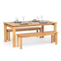 Conjunto Mesa Madeira Maciça Piazza com 2 Bancos Madeira Maciça Piazza