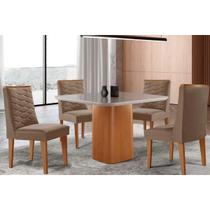 Conjunto Mesa Maldivas c/ Tampo Madeirado c/ Vidro Canto Curvo 90x90cm e 4 Cadeiras Maldivas Naturale/Off White - Suede Capuccino-Rufato Conjunto Mesa Maldivas c/ Tampo Madeirado c/ Vidro Canto Curvo 90x90cm e 4 Cadeiras Maldivas Naturale/Off White - Suede Capuccino-Rufato