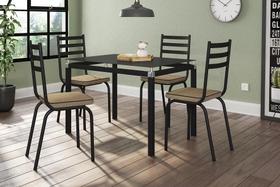 Conjunto Mesa Malva 1,07 x 73 cm Preto Tampo Vidro Preto 4 Cadeiras 118 Rattan - Artefamol