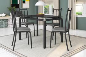 Conjunto Mesa Malva 1,07 x 73 cm Preto Tampo Vidro Preto 4 Cadeiras 123 Platina - Artefamol