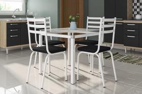 Conjunto Mesa Malva 75 x 75 cm Branco Vidro Branco 4 Cadeiras 118 Preto - Artefamol