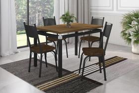 Conjunto Mesa Malva 91 x 68 cm Preto Tampo BP Nature 4 Cadeiras 151 Imbuia - Artefamol