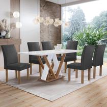 Conjunto Mesa Manuela 160cm com 6 Cadeiras Canela Tampo Dakota Plus com Vidro Yescasa