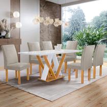 Conjunto Mesa Manuela 160cm com 6 Cadeiras Canela Tampo Dakota Plus com Vidro Yescasa