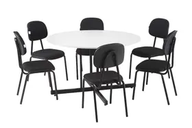 Conjunto Mesa Mdp 15mm Redonda Branco c/ 6 Cadeiras Estofadas Conjunto Mesa Mdp 15mm Redonda Branco c/ 6 Cadeiras Estofadas