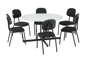 Conjunto Mesa Mdp 15mm Redonda Cinza c/ 6 Cadeiras Estofadas Conjunto Mesa Mdp 15mm Redonda Cinza c/ 6 Cadeiras Estofadas