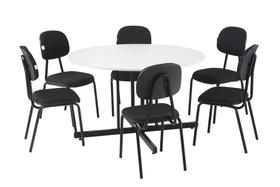Conjunto Mesa Mdp 25mm Redonda Branca c/ 6 Cadeiras Estofadas Conjunto Mesa Mdp 25mm Redonda Branca c/ 6 Cadeiras Estofadas
