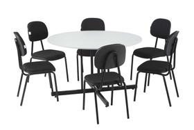 Conjunto Mesa Mdp 25mm Redonda Cinza c/ 6 Cadeiras Estofadas Conjunto Mesa Mdp 25mm Redonda Cinza c/ 6 Cadeiras Estofadas