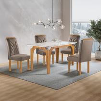 Conjunto Mesa Melina 120cmx90cm com 4 Cadeiras Carolina Tampo Smart Plus com Vidro