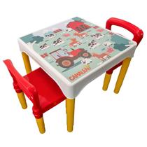 Conjunto Mesa Mesinha Infantil Com 2 Cadeiras Escolar Plástica Camaleão