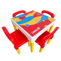 Conjunto Mesa Mesinha Infantil Com 4 Cadeiras Escolar Plástica Camaleão