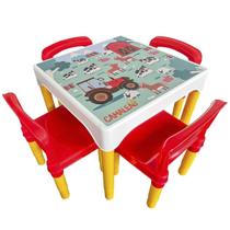 Conjunto Mesa Mesinha Infantil Com 4 Cadeiras Escolar Plástica Camaleão