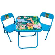 Conjunto Mesa Mesinha Infantil e 2 Cadeiras Dobrável Até 40 Kg Azul Estampa Floresta