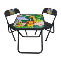 Conjunto Mesa Mesinha Infantil e 2 Cadeiras Dobrável Até 40 Kg Preto Estampa Floresta Conjunto Mesa Mesinha Infantil e 2 Cadeiras Dobrável Até 40 Kg Preto Estampa Floresta
