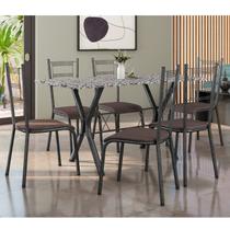 Conjunto Mesa Miami 150cm Granito 6 Cadeiras Santiago Assento material sintético - Fabone Móveis
