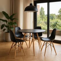 Conjunto Mesa Moderna Eiffel Sala Jantar Cozinha 80cm e 4 Cadeiras Eiffel Confort