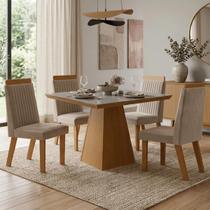 Conjunto Mesa Moderno Cadeiras Compacta Jantar Vidro Suede Creme Liso