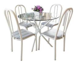 Conjunto Mesa Munique Redonda Vidro 04 Cadeiras Branca Aço imperdivel Conjunto Mesa Munique Redonda Vidro 04 Cadeiras Branca Aço imperdivel