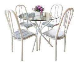 Conjunto Mesa Munique Redonda Vidro 4 Cadeiras Conjunto Mesa Munique Redonda Vidro 4 Cadeiras