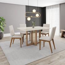 Conjunto Mesa Natalí 120cm Canto Arredondado com Vidro 4 Cadeiras Elena